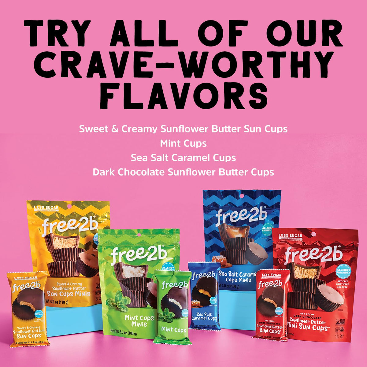 Free2b Sunflower Butter Mini Cups – Allergy-Friendly, Gluten-Free, Dairy-Free, Nut-Free, Soy-Free (4.2 oz Bag, Pack of 3)