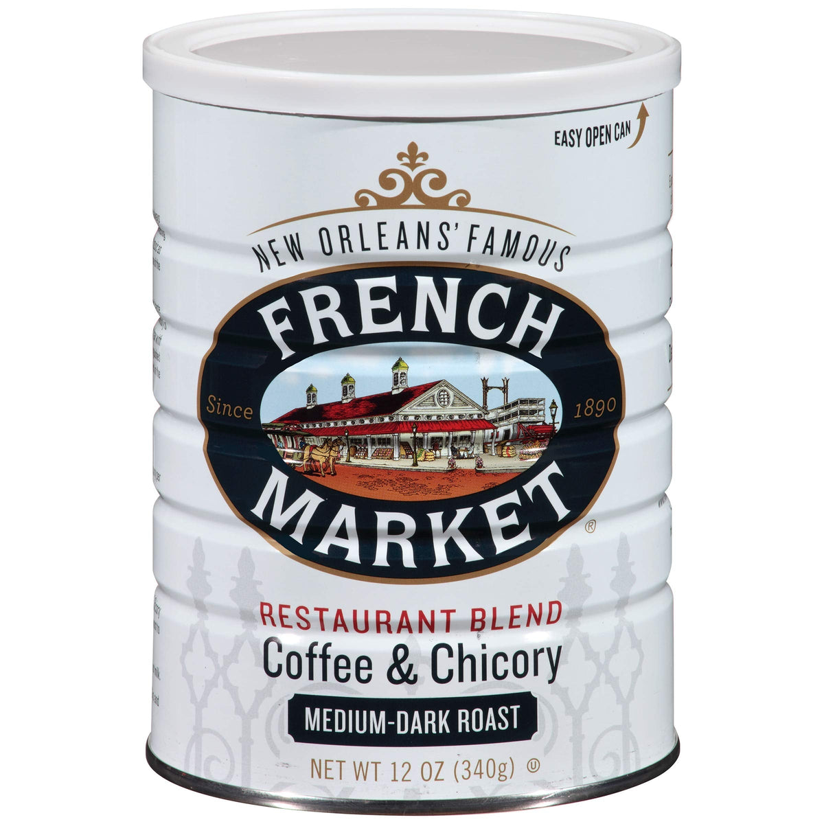 French Market Coffee & Chicory Restaurant Blend – Medium-Dark Roast Ground Coffee, 12oz Can (Pack of 3)