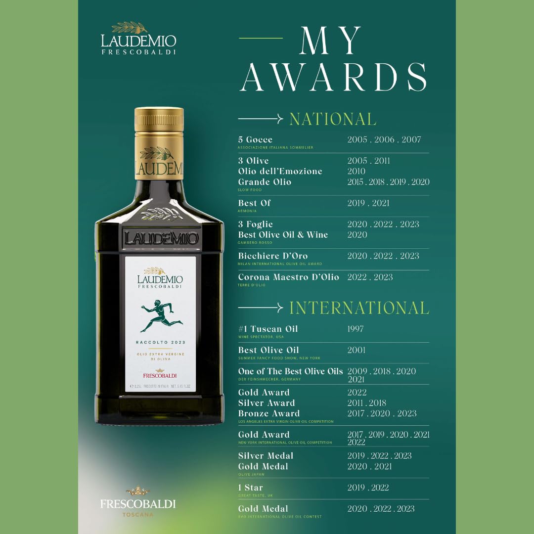 Frescobaldi Laudemio Extra Virgin Olive Oil – Premium Tuscan EVOO, Low Acidity, 250ml