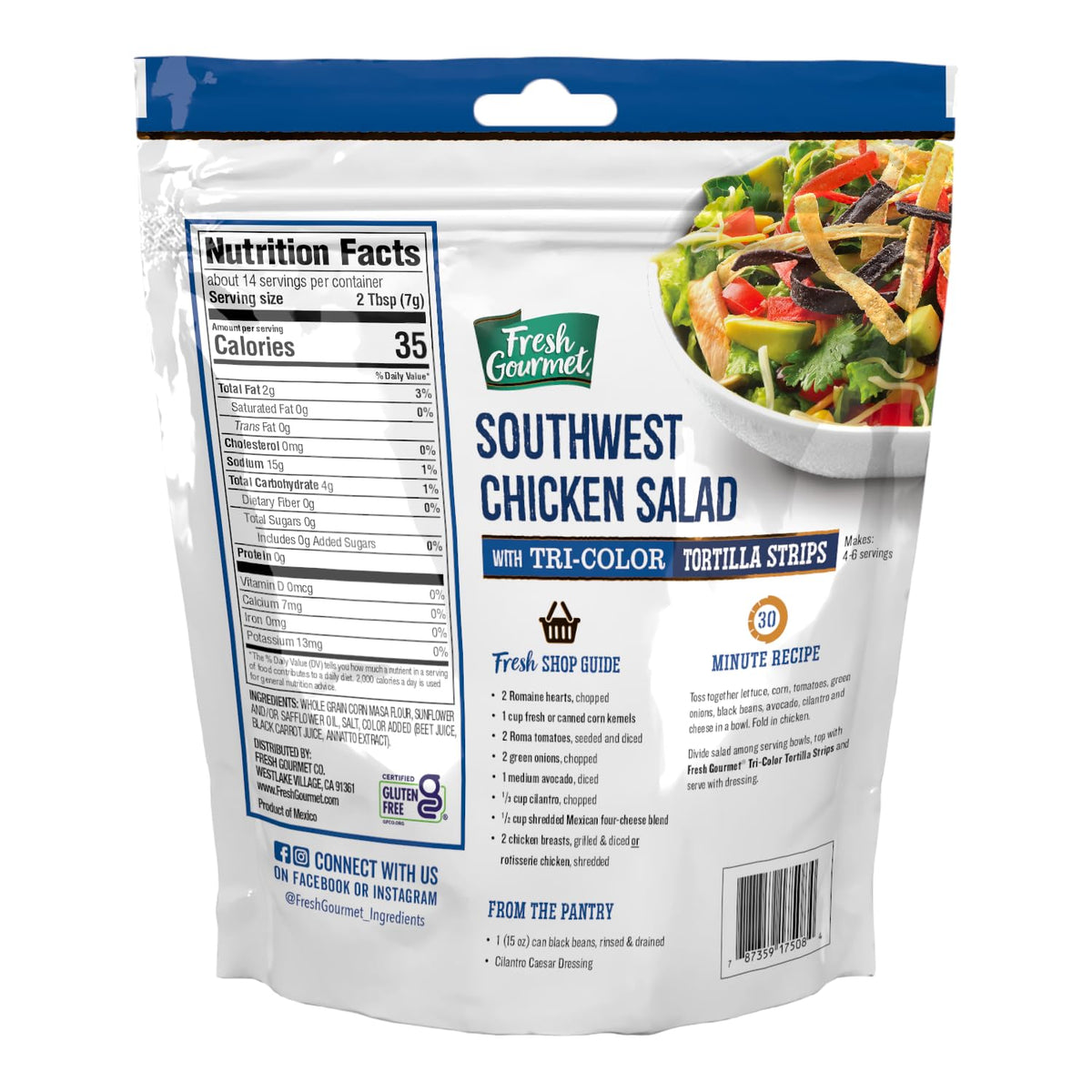 Fresh Gourmet Tri-Color Tortilla Strips – Low Carb Crunch, 3.5 oz, Pack of 9