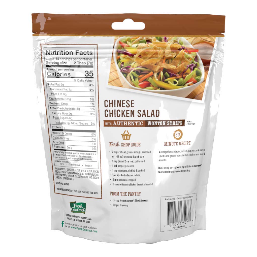 Fresh Gourmet Authentic Wonton Strips – Crunchy Salad Topper, 3.5 oz (9-Pack)