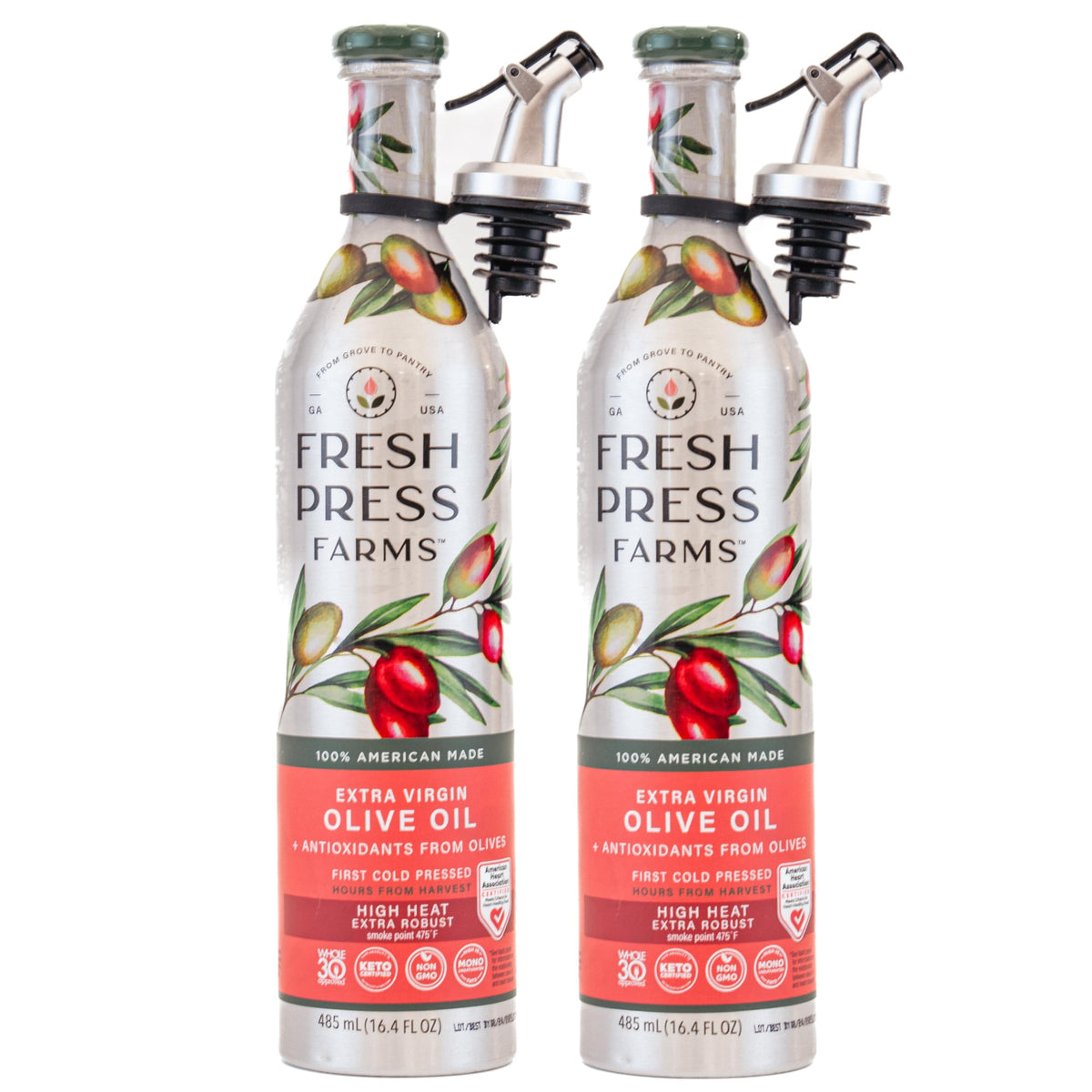 Fresh Press Farms High Heat EVOO for Pan Frying & Grilling — 2x16.4oz, Georgia Grown