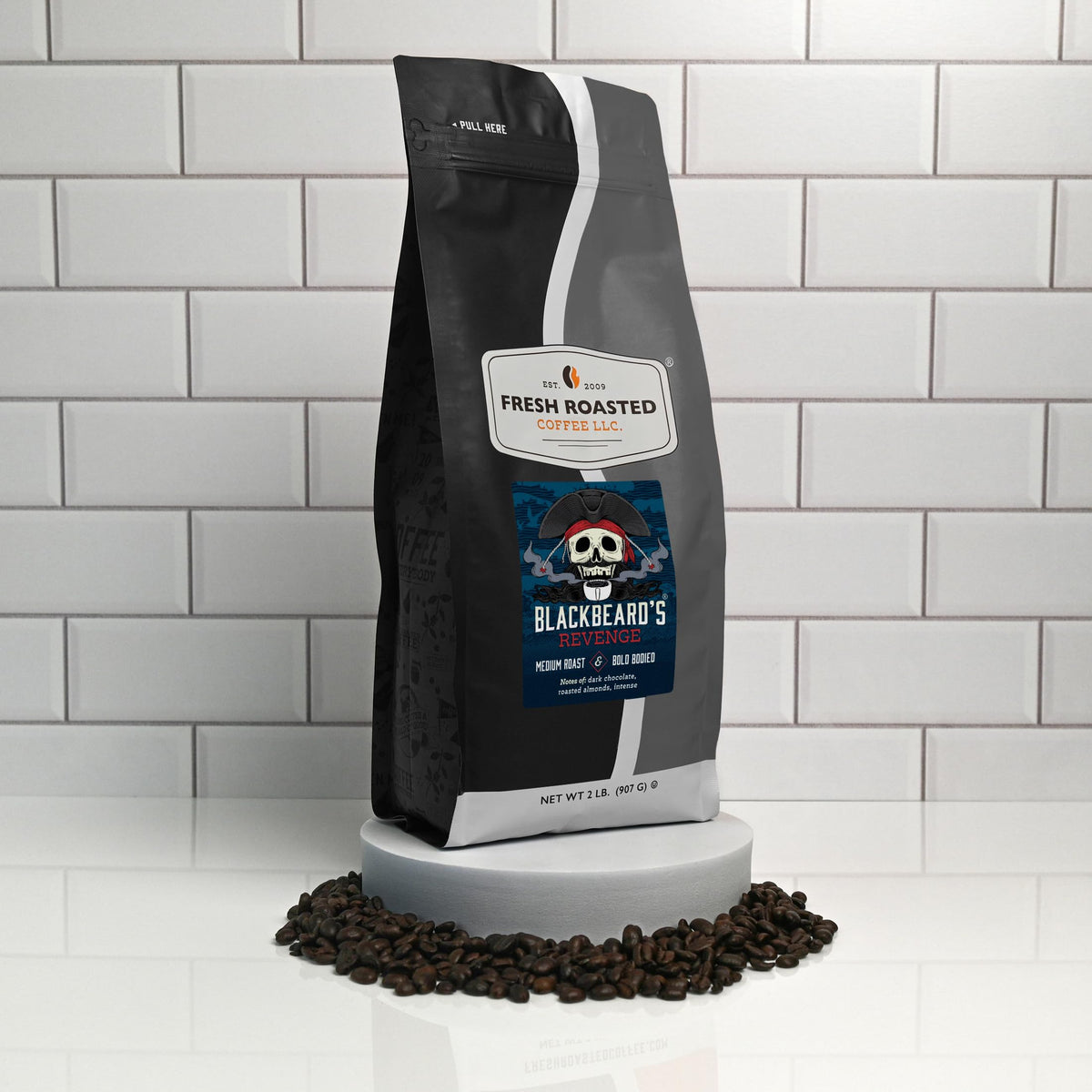 Fresh Roasted Coffee Blackbeard's Revenge Whole Bean Coffee — Medium Roast, 2 lb, Kosher