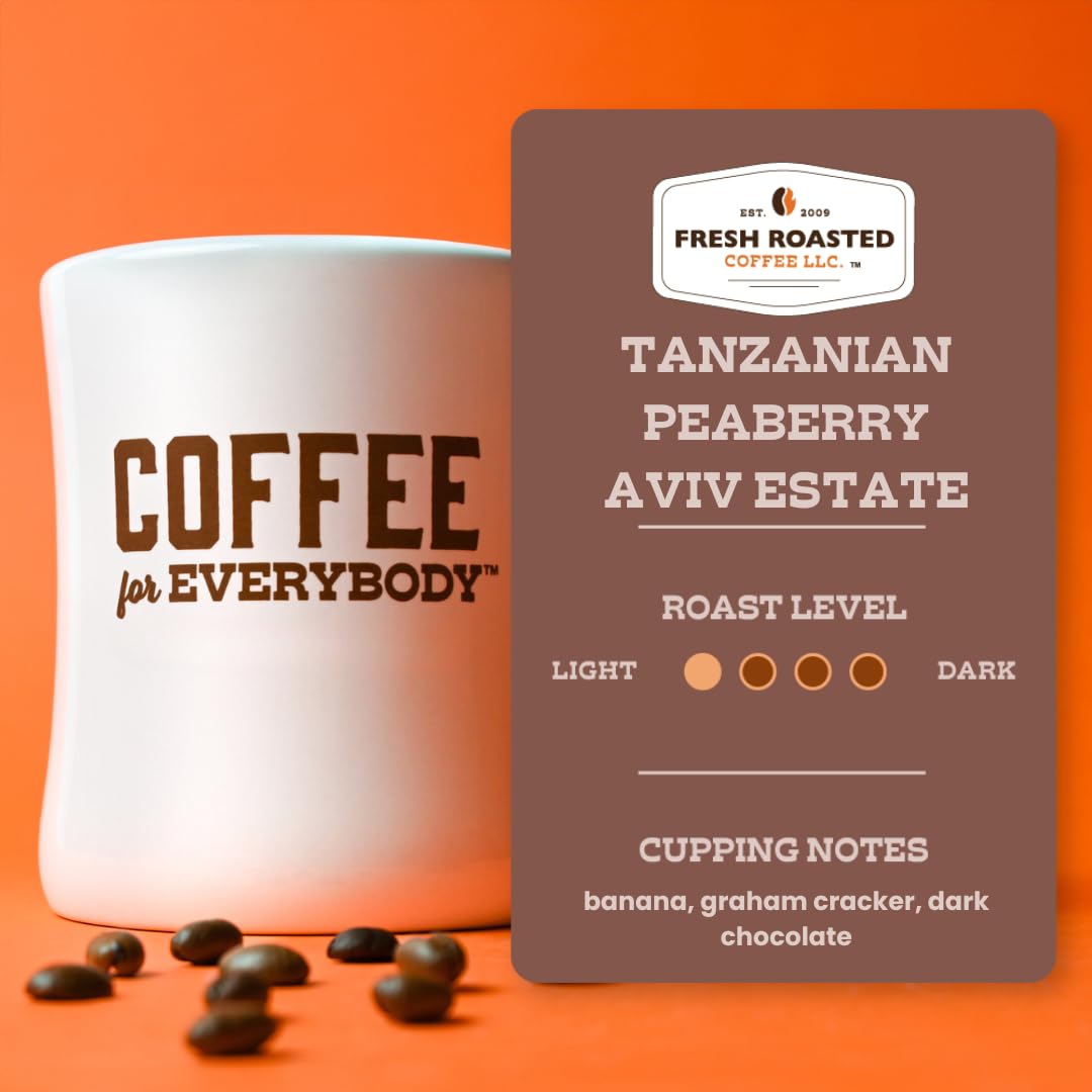 Fresh Roasted Coffee: Tanzanian Peaberry Whole Bean, Light Roast, 2 lb | Kosher