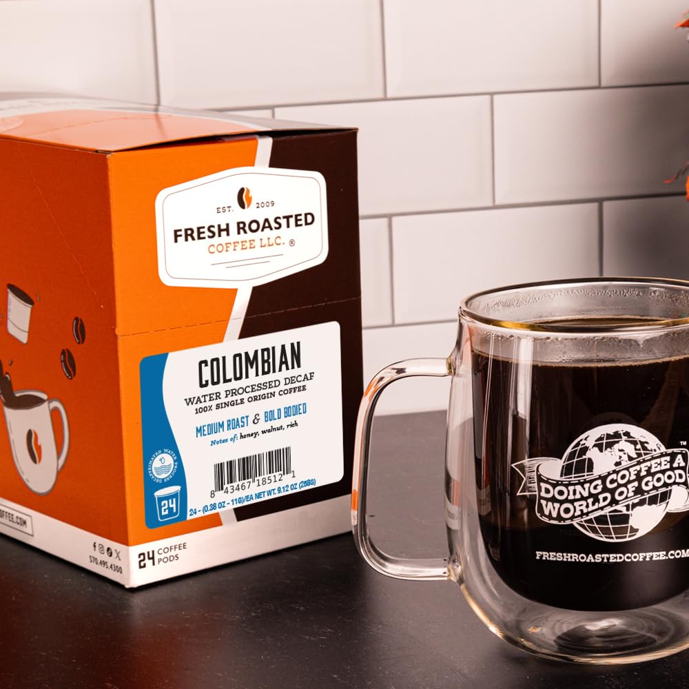 Fresh Roasted Coffee - 100% Colombian Water Processed Decaf, Kosher, K-Cup Compatible, 72 Pods