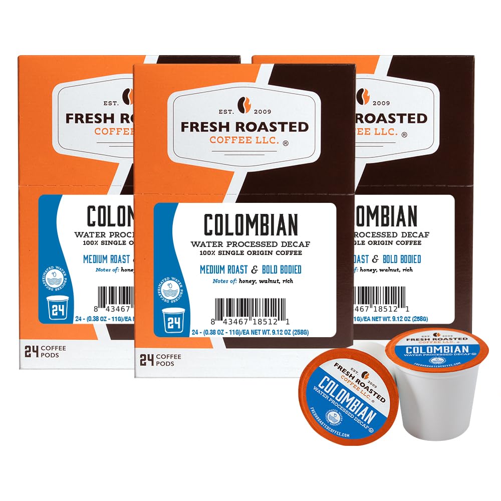 Fresh Roasted Coffee - 100% Colombian Water Processed Decaf, Kosher, K-Cup Compatible, 72 Pods
