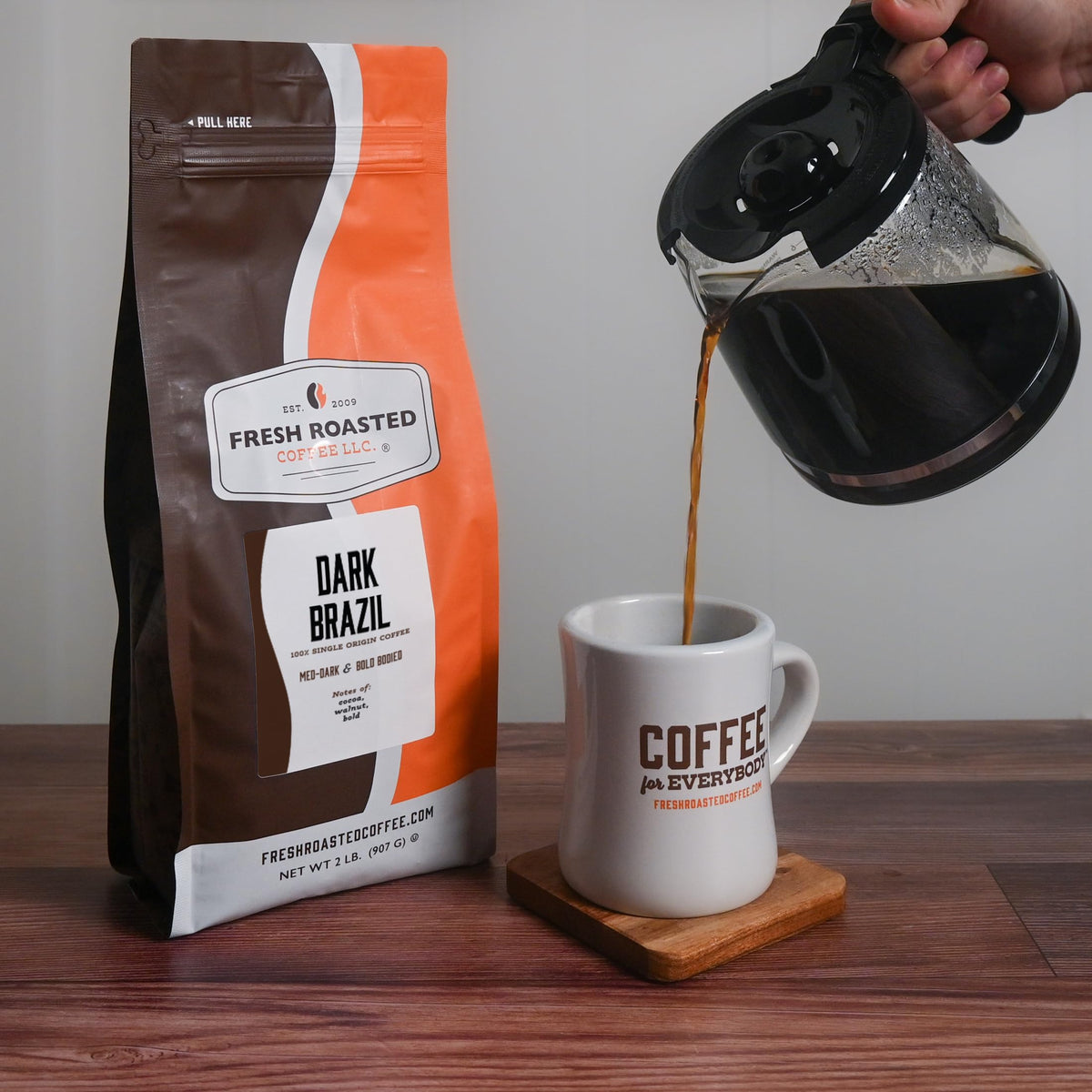 Fresh Roasted Coffee Dark Brazil – 2 lb Whole Bean Med-Dark Kosher