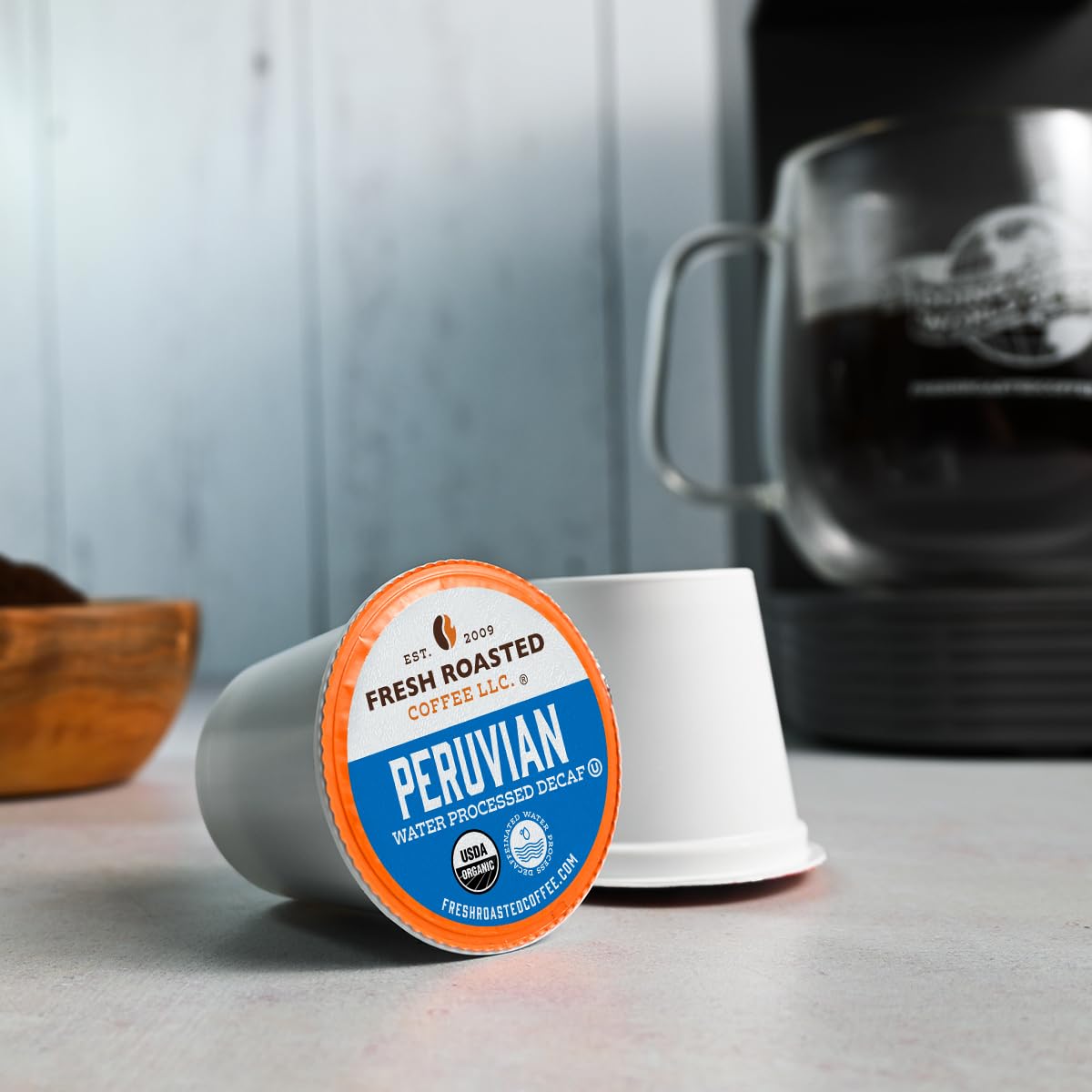 Fresh Roasted Coffee Peru Water-Processed Decaf — Organic Arabica, 24 K-Cup Pods
