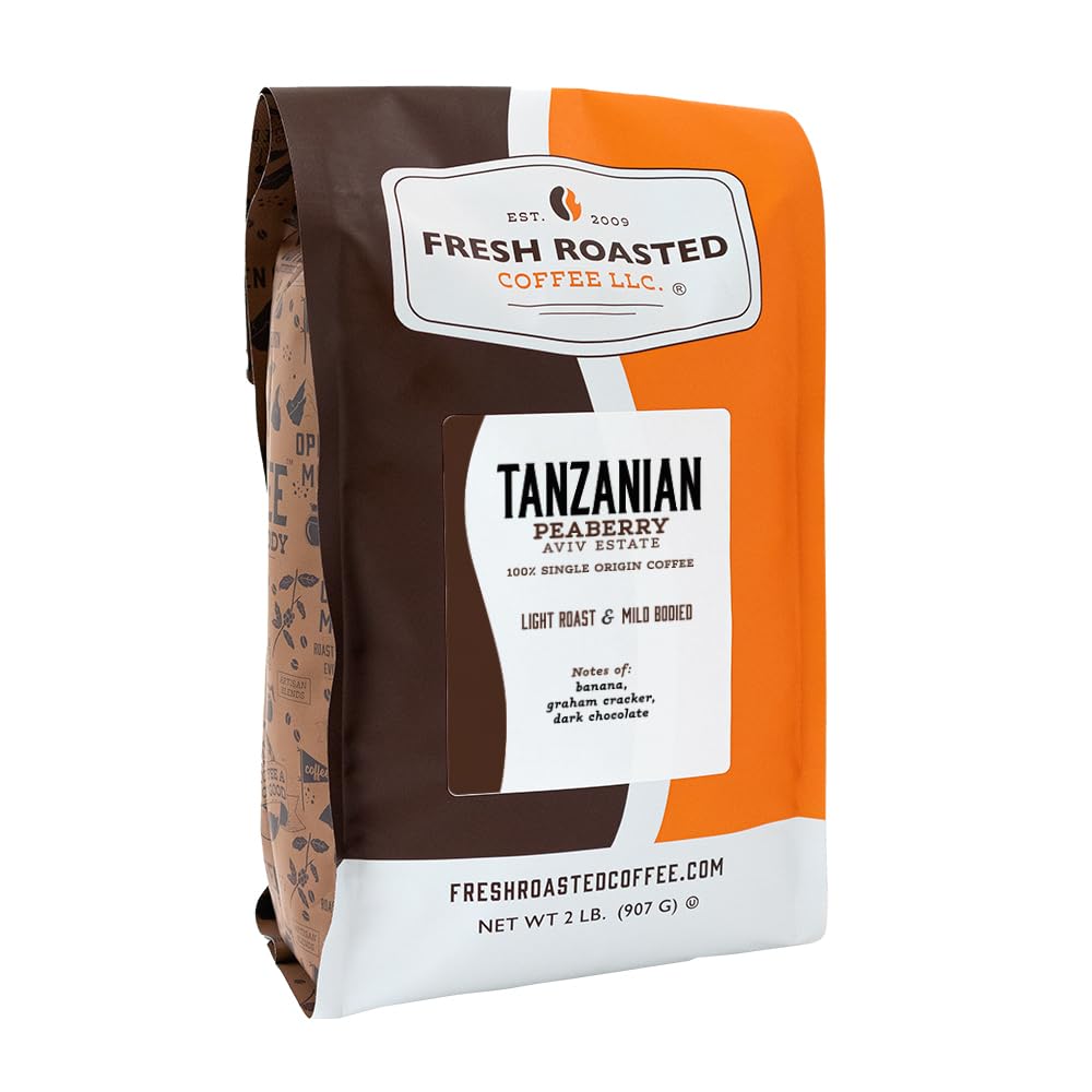 Fresh Roasted Coffee: Tanzanian Peaberry Whole Bean, Light Roast, 2 lb | Kosher