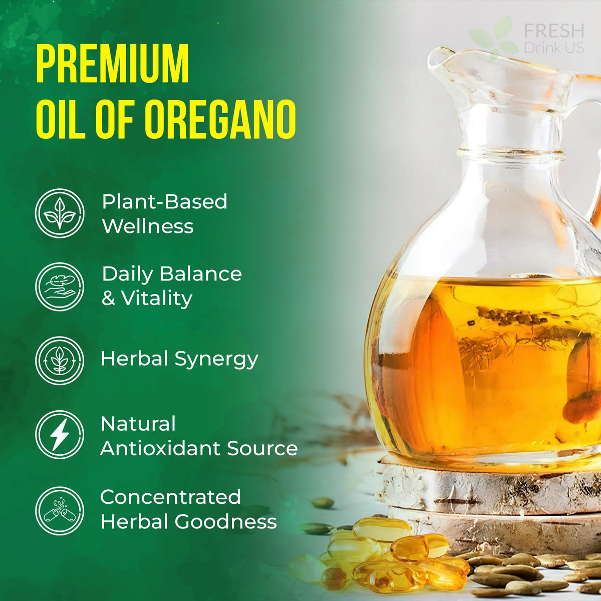 FreshDrinkUS Premium Oregano Oil Softgels – 330 Count | 300mg Oregano Oil + 200mg Black Seed