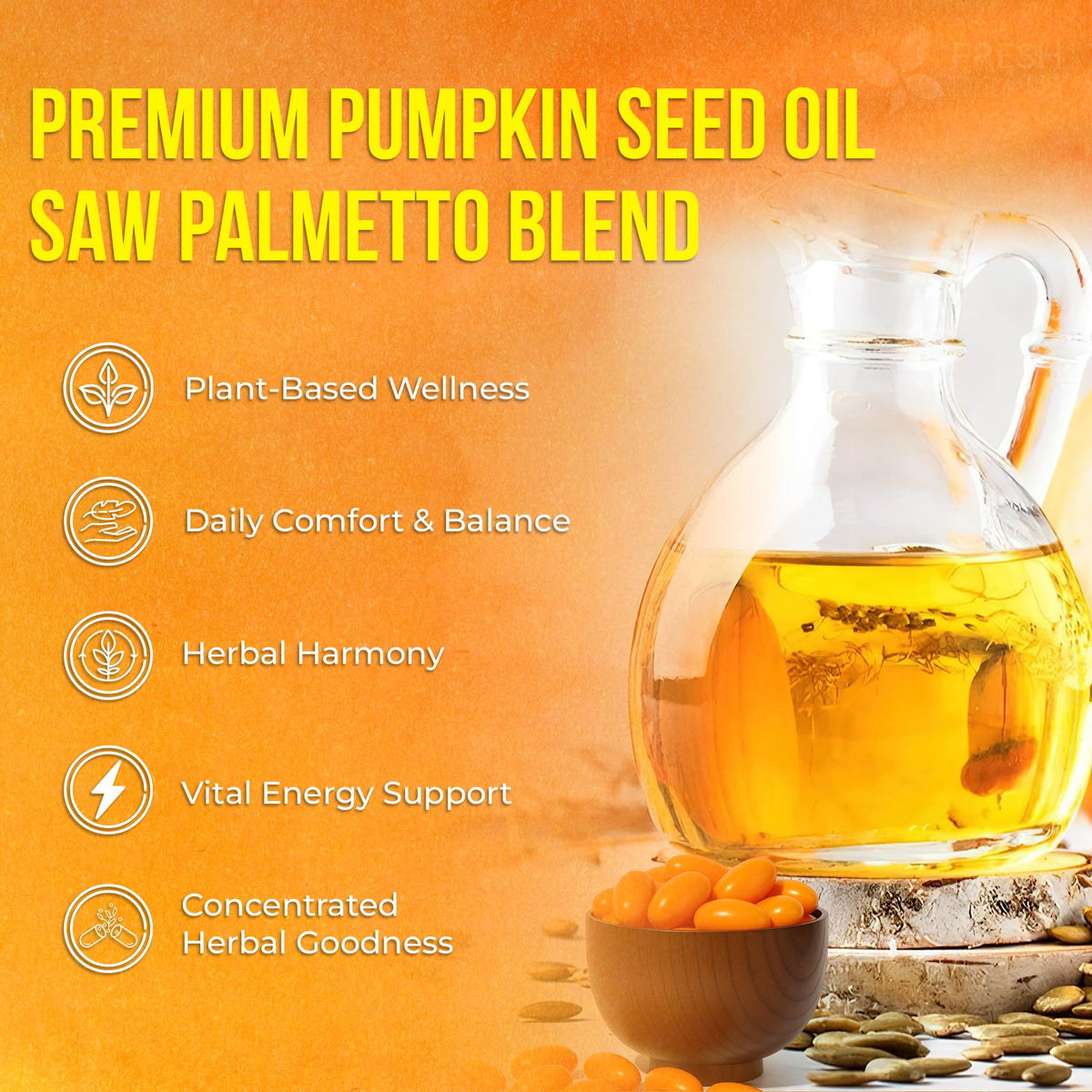 FreshDrinkUS 330 Premium Pumpkin Seed Oil Softgels with Saw Palmetto – 3000mg/Serving, Cold Pressed, Non-GMO, Gluten-Free