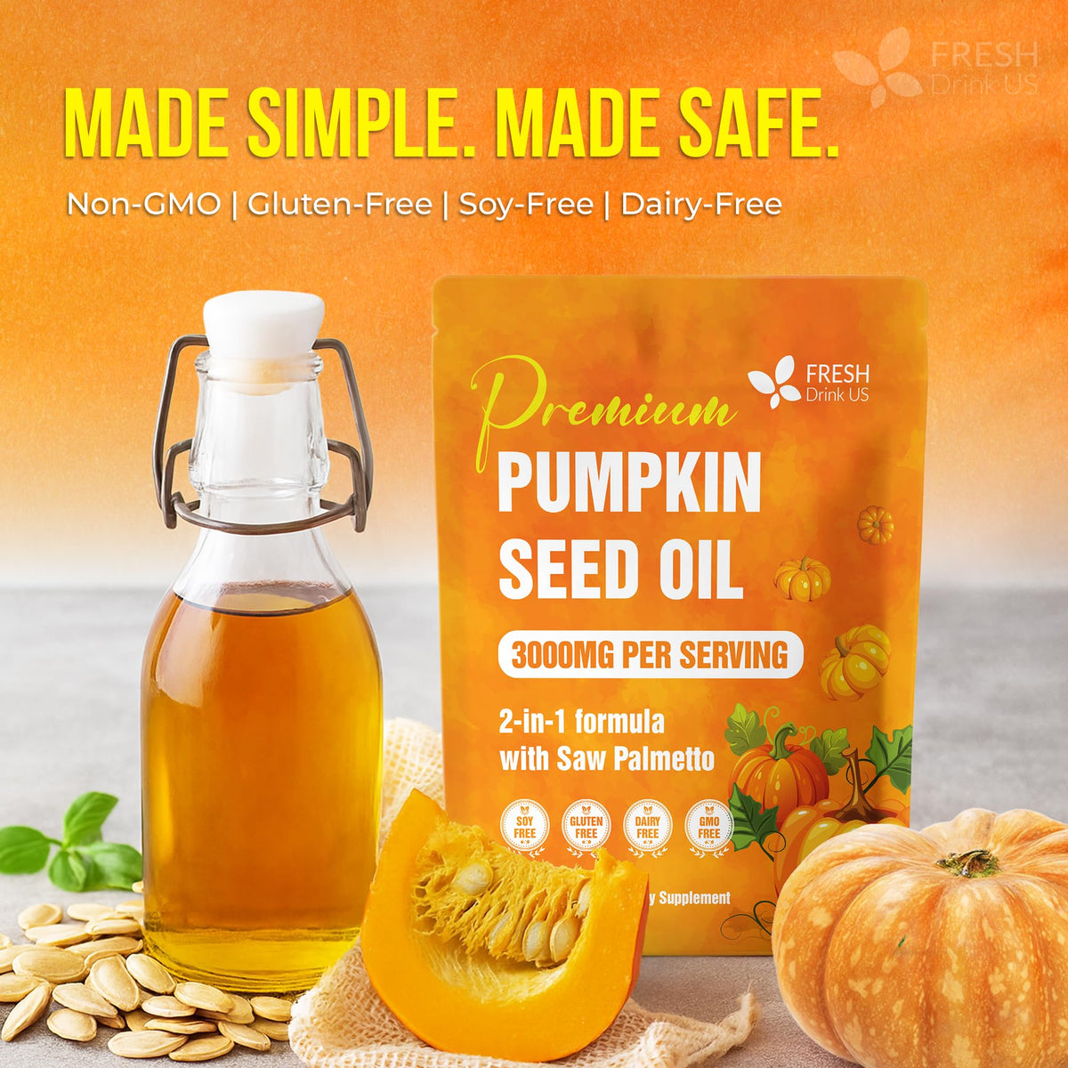 FreshDrinkUS 330 Premium Pumpkin Seed Oil Softgels with Saw Palmetto – 3000mg/Serving, Cold Pressed, Non-GMO, Gluten-Free