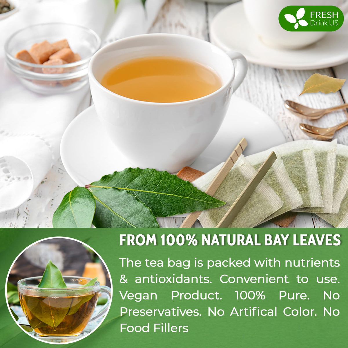 FreshDrinkUS Premium Bay Leaf Tea Bags – 105 Count, 100% Natural & Caffeine-Free