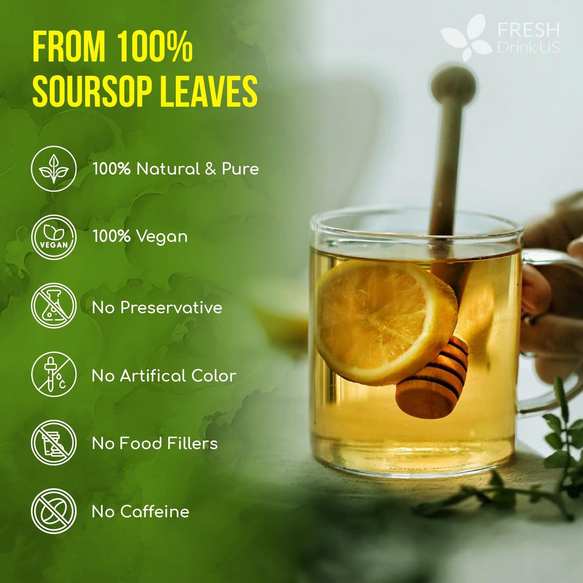 FreshDrinkUS Premium 75 Soursop Tea Bags – Natural Handmade, Gluten Free