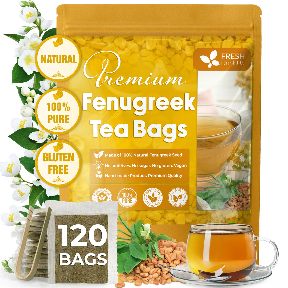 FRESHDRINKUS Premium Fenugreek Tea Bags – 100% Natural, Caffeine-Free Herbal Tea