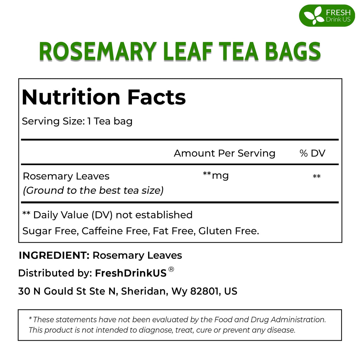 FRESHDRINKUS Premium Rosemary Leaf Tea Bags – 100% Natural