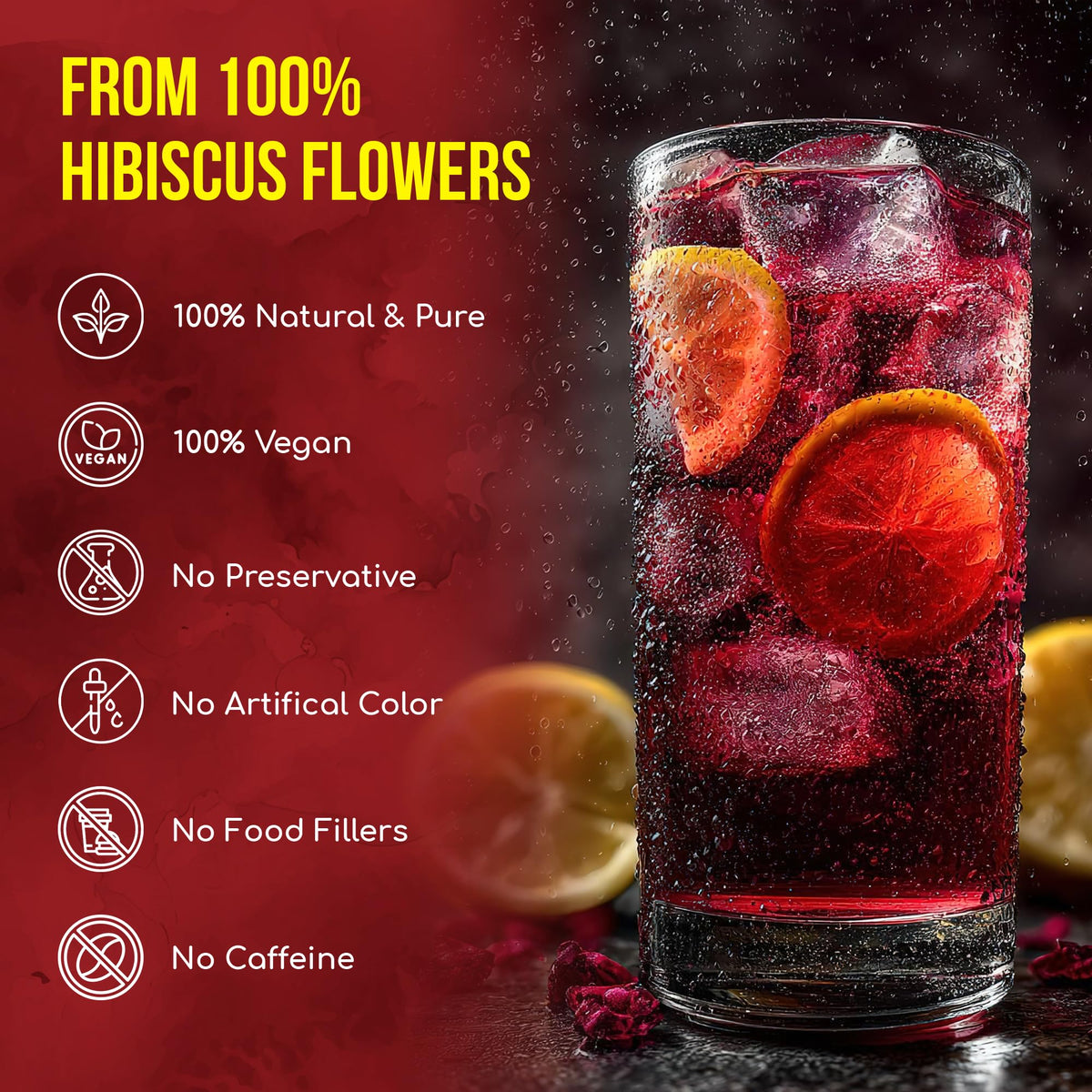 FreshDrinkUS Premium Hibiscus Tea Bags — 100% Natural Hibiscus Flowers, Caffeine-Free, Gluten-Free, Vegan