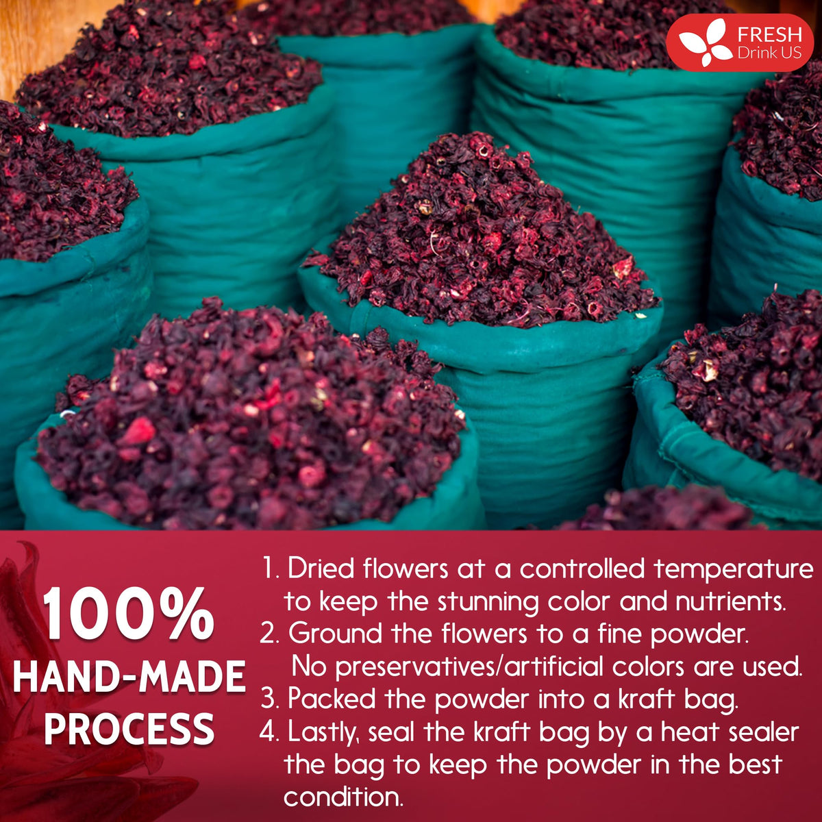 FreshDrinkUS Premium Hibiscus Flower Powder 28oz – 100% Natural, Gluten-Free, Vegan