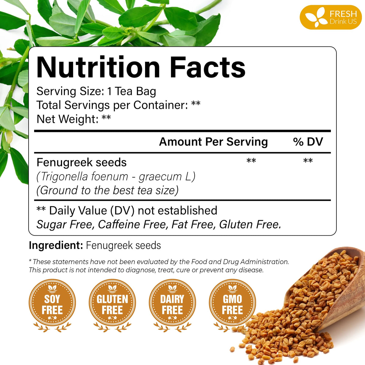 FRESHDRINKUS Premium Fenugreek Tea Bags – 100% Natural, Caffeine-Free Herbal Tea