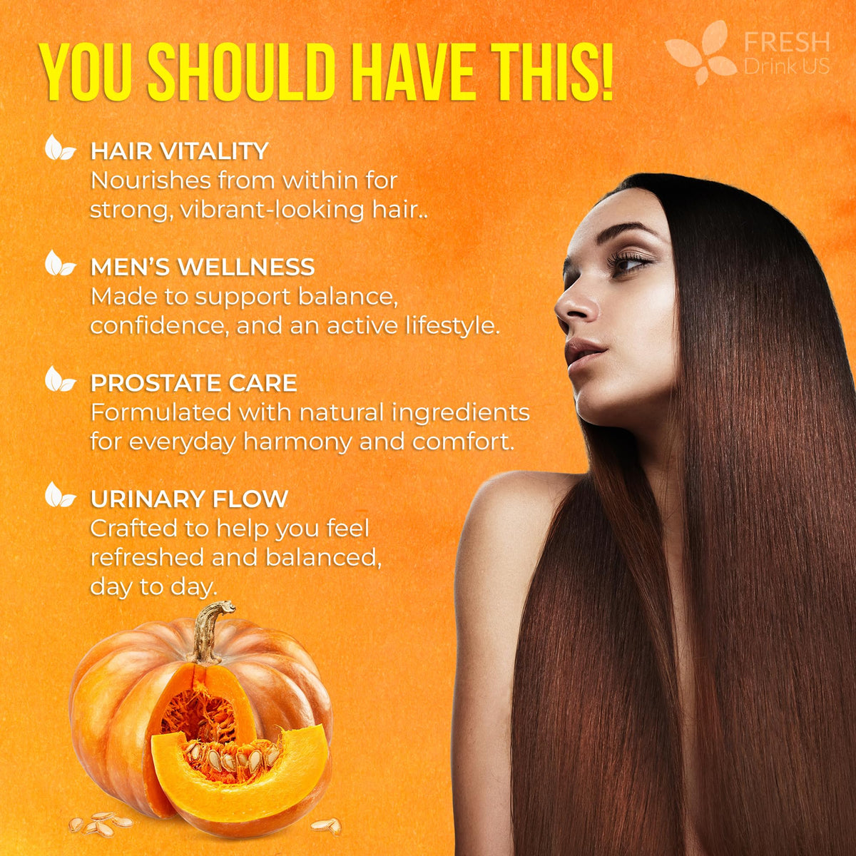 FreshDrinkUS Premium 90 Pumpkin Seed Oil Gummies — 4000mg/Serving, Hair & Skin Support