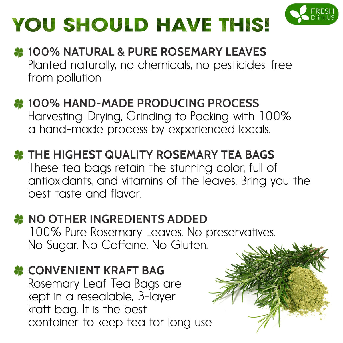 FRESHDRINKUS Premium Rosemary Leaf Tea Bags – 100% Natural