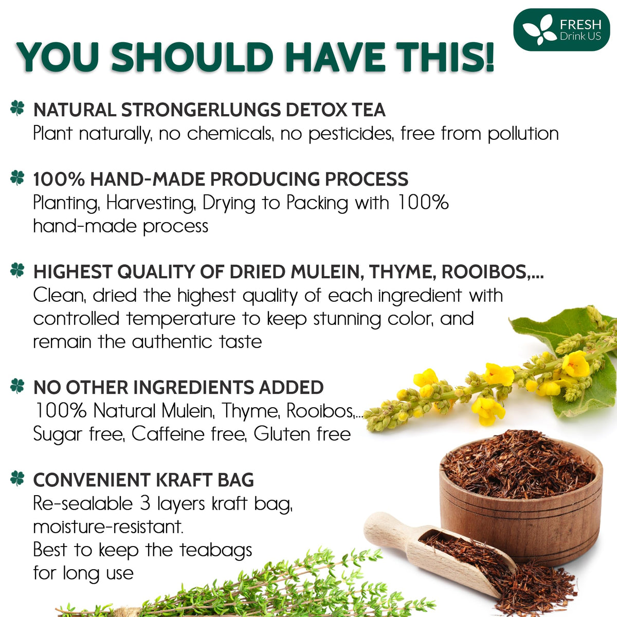 FreshDrinkUS StrongerLungs Tea Bags – Caffeine-Free Herbal Blend