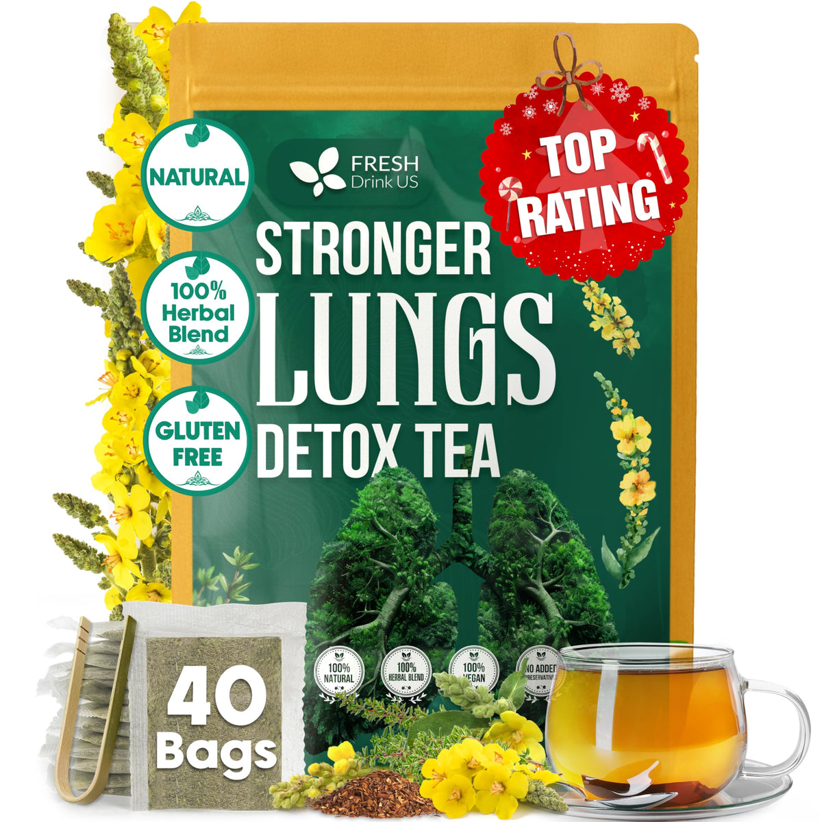 FreshDrinkUS StrongerLungs Tea Bags – Caffeine-Free Herbal Blend