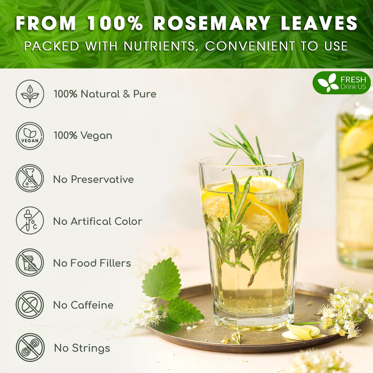 FRESHDRINKUS Premium Rosemary Leaf Tea Bags – 100% Natural