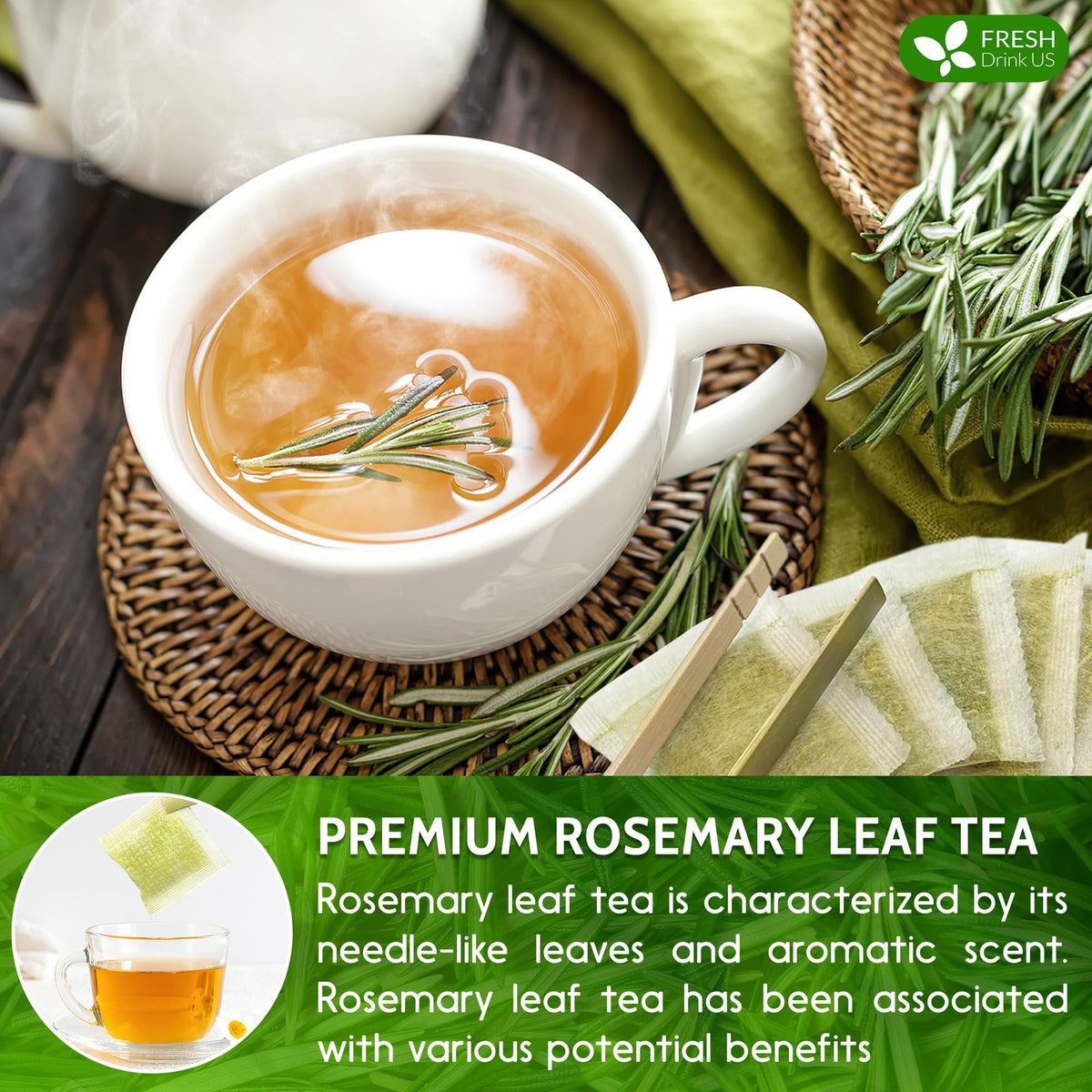 FRESHDRINKUS Premium Rosemary Leaf Tea Bags – 100% Natural