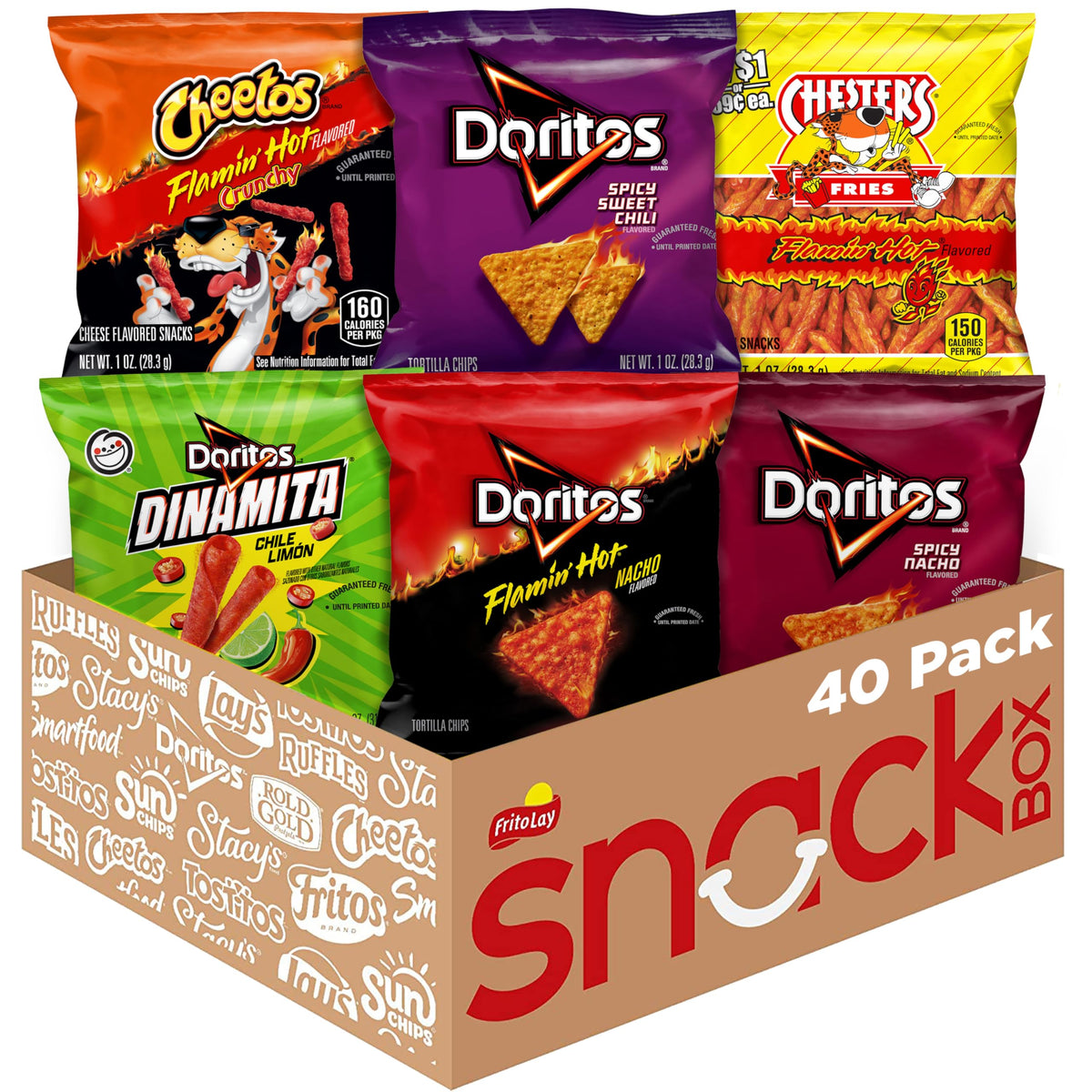 Frito-Lay Fiery Mix Variety Pack - Hot & Spicy Snacks, 40-Count Single-Serve Bags