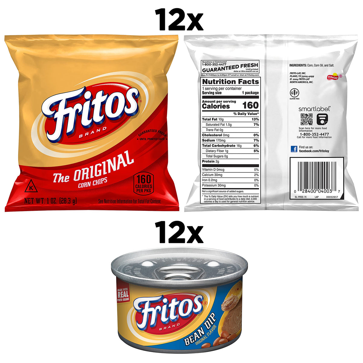 Fritos Original Chips & Bean Dip Cups Variety Pack – 24 Count | Frito Lay