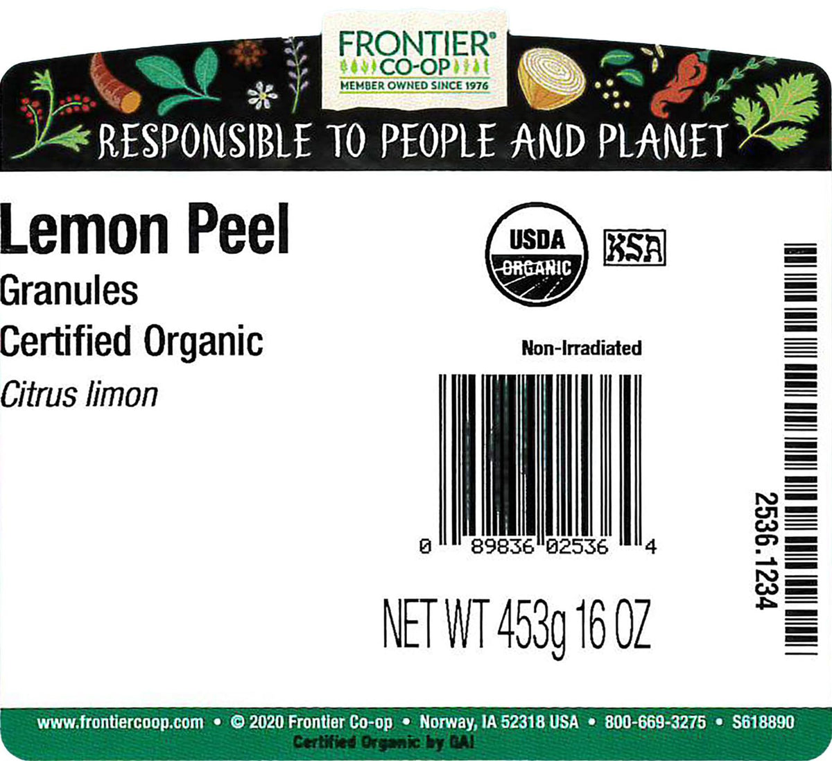 Frontier Co-op Organic Lemon Peel Granules – 1lb Bulk, Pure Lemon Zest, Kosher Certified