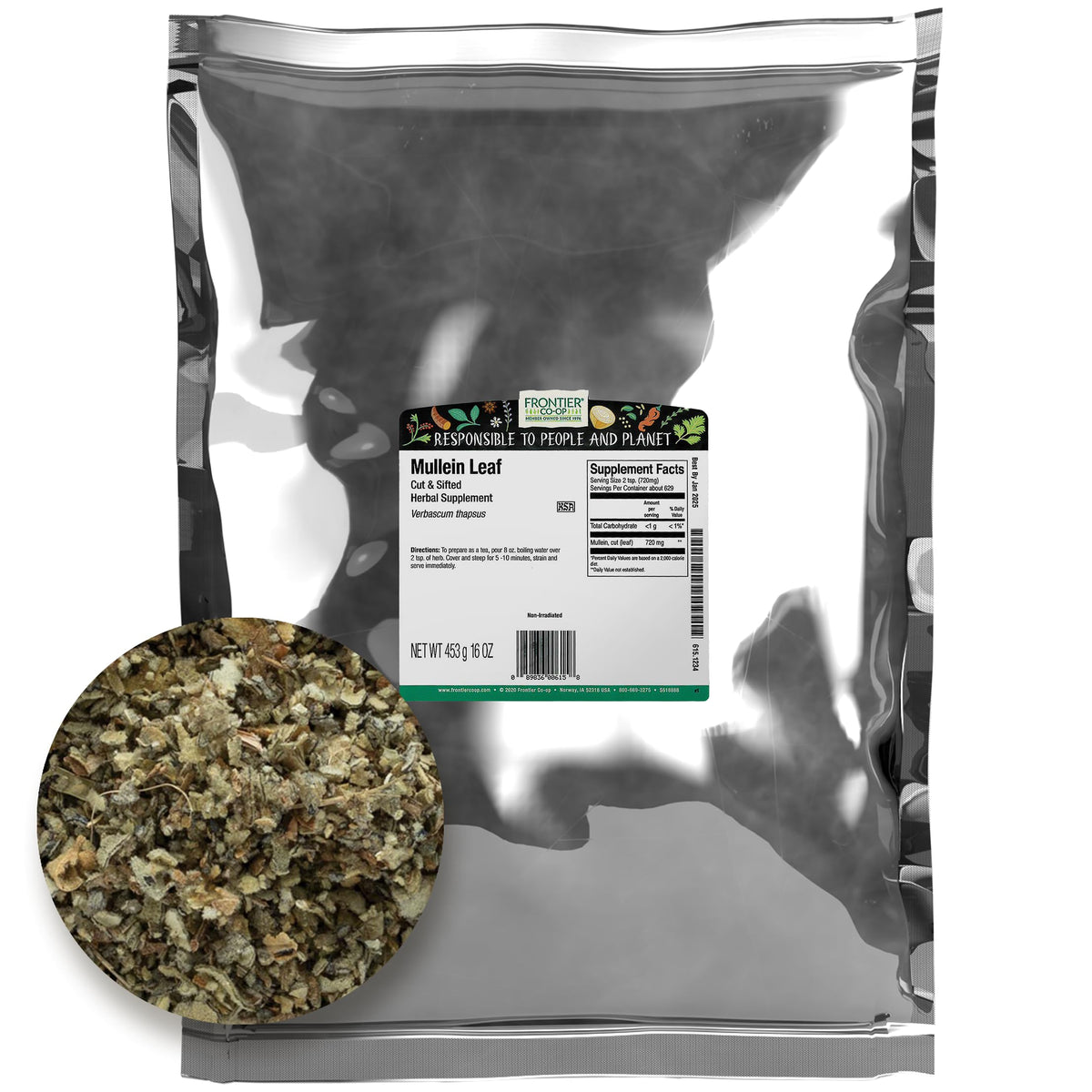 Frontier Co-op Mullein Leaf, Cut & Sifted – 16 oz Dried Mullein Leaves for Tea, Extracts & Capsules | Kosher