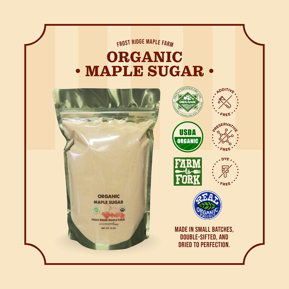 Frost Ridge Maple Farm Organic Maple Sugar – Powdered & Granulated, Grade A, 16 oz