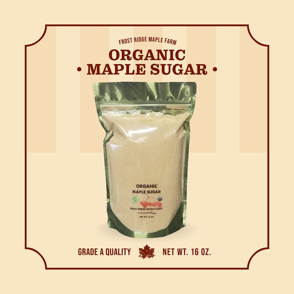 Frost Ridge Maple Farm Organic Maple Sugar – Powdered & Granulated, Grade A, 16 oz