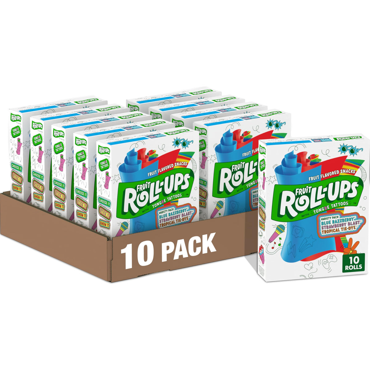 Fruit Roll-Ups Variety Pack – Gluten-Free Snack Pouches (10 ct) | Strawberry, Tropical, Blue Raspberry