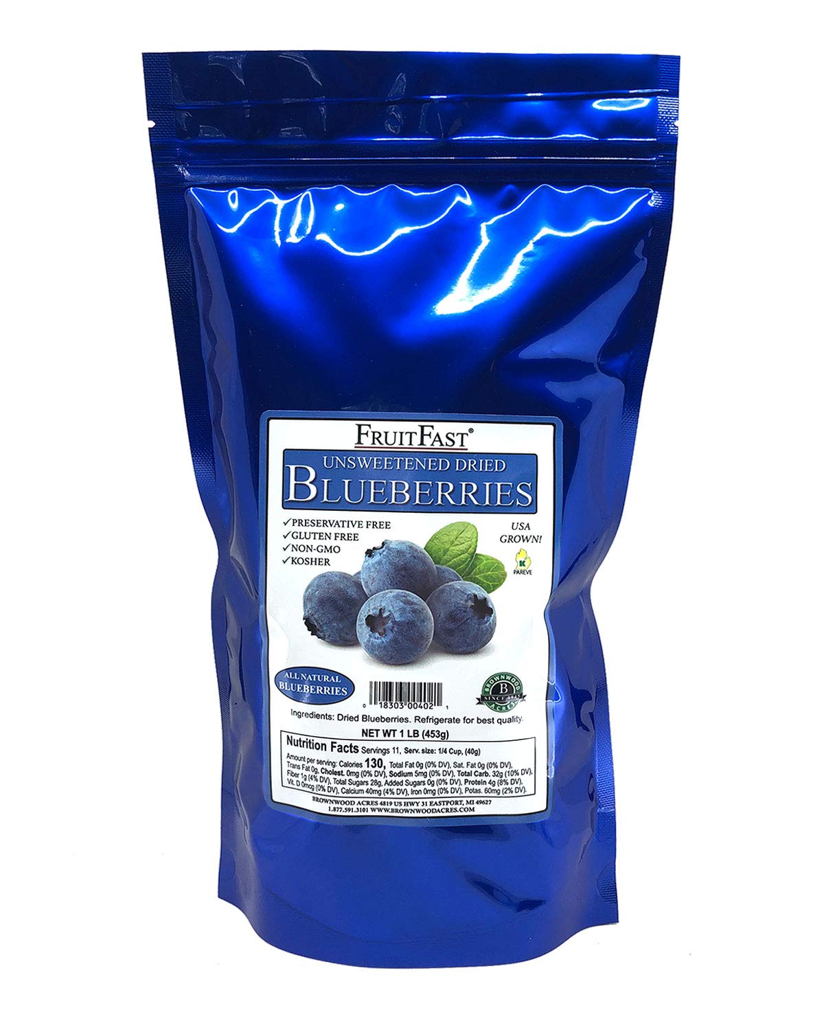 FruitFast Unsweetened Dried Blueberries by Brownwood Acres – 1 lb, Non-GMO, Gluten Free, Kosher, No Added Sugars