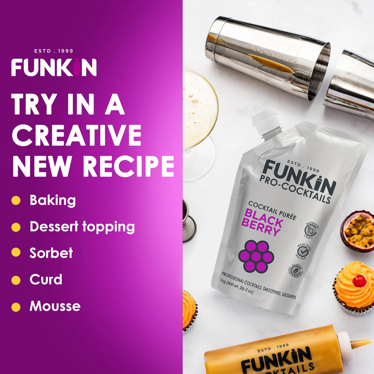 Funkin Fruit Puree Blackberry | Real Fruit, Simple Ingredients for Cocktails & Drinks