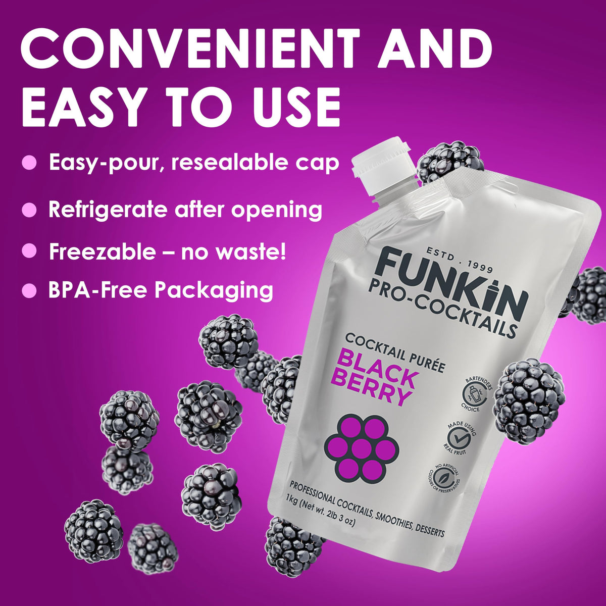Funkin Fruit Puree Blackberry | Real Fruit, Simple Ingredients for Cocktails & Drinks