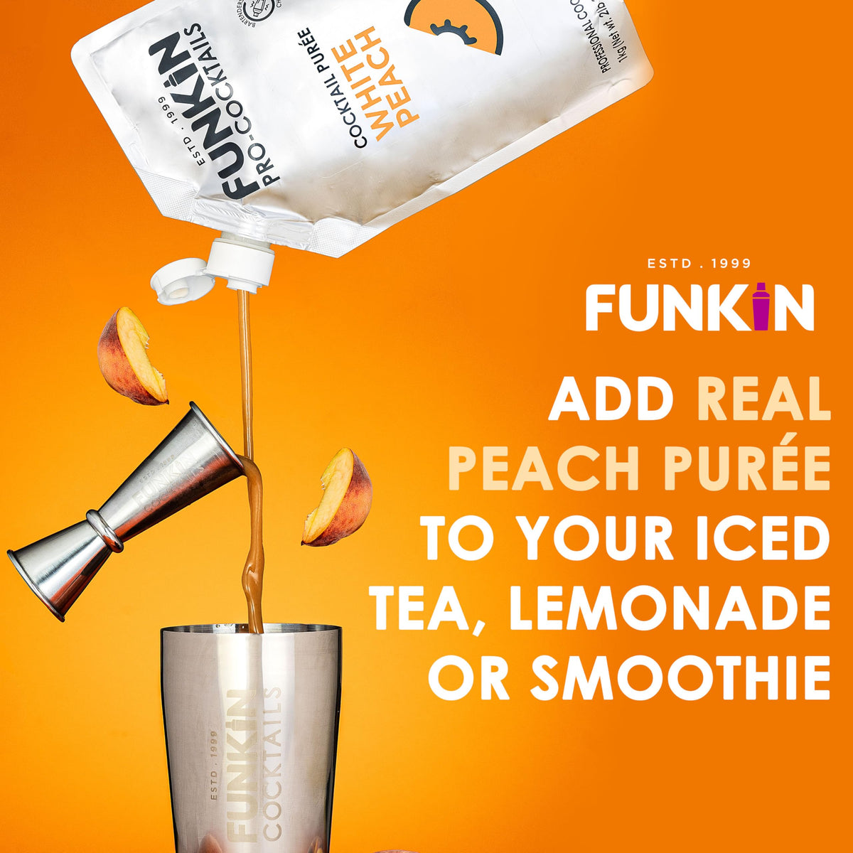Funkin White Peach Fruit Puree | Real Fruit, Simple Ingredient, Natural Mixer for Cocktails & Drinks | Vegan, Non-GMO, Gluten-Free (2.2 lb)