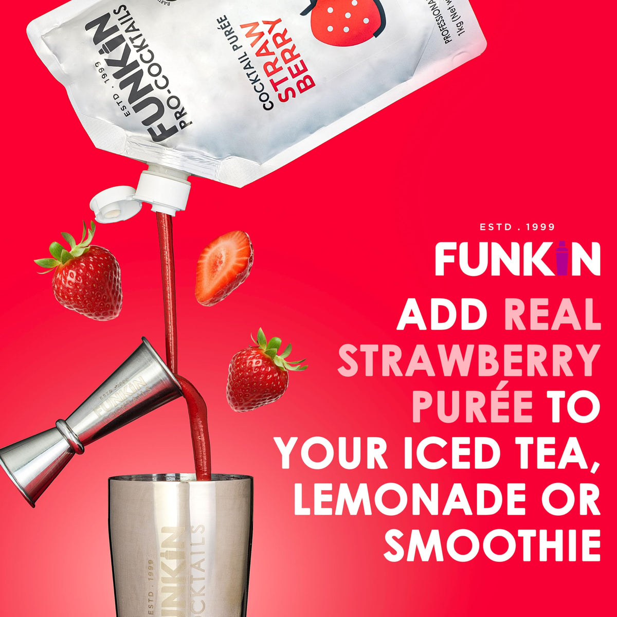 Funkin Strawberry Fruit Puree | Real Fruit, Simple Ingredients for Cocktails & Smoothies | Vegan, Non-GMO, Gluten-Free (2.2 lb)