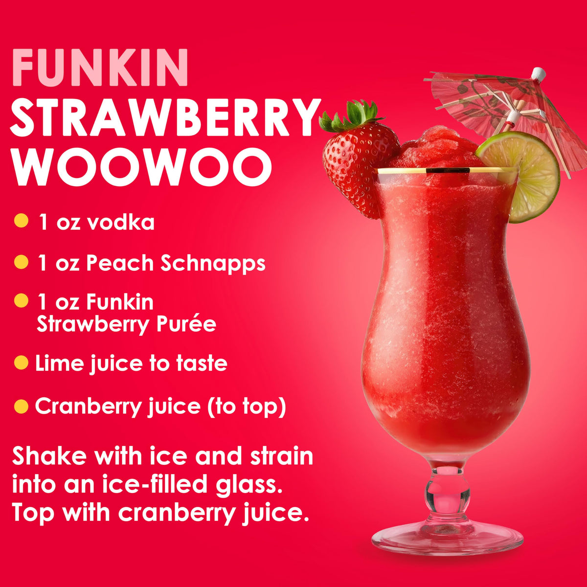 Funkin Strawberry Fruit Puree | Real Fruit, Simple Ingredients for Cocktails & Smoothies | Vegan, Non-GMO, Gluten-Free (2.2 lb)