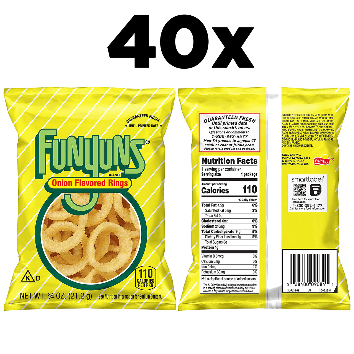 Funyuns Onion Flavored Rings, Original — 0.75 oz Bags (Pack of 40) | Gluten Free & Kosher