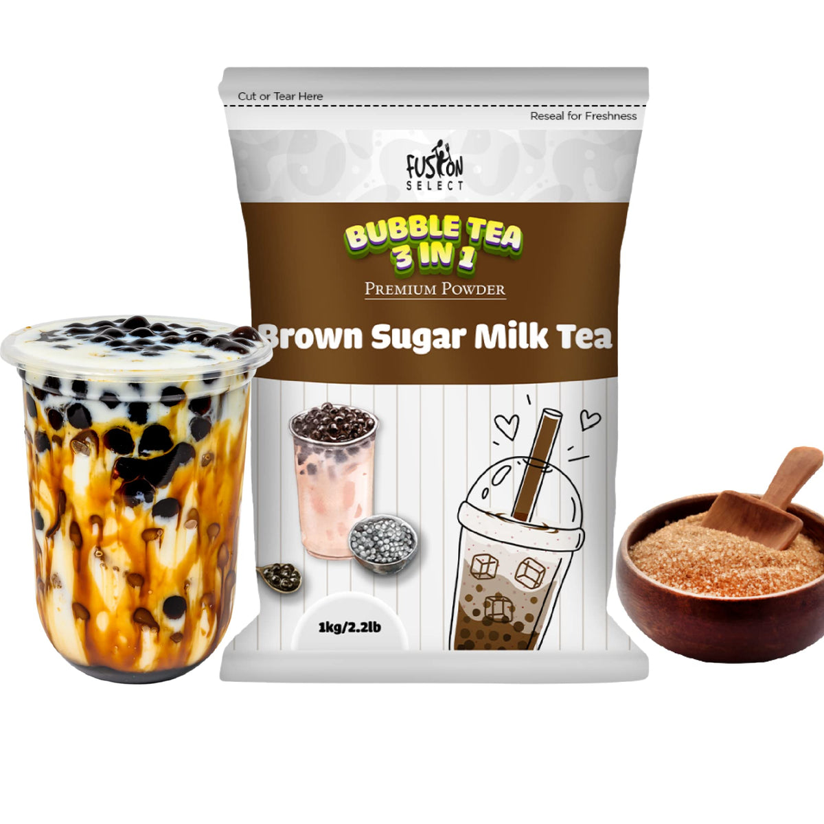 Fusion Select 2.2lb Brown Sugar Milk Tea Powder – 3-in-1 Cream & Sugar Instant Drink