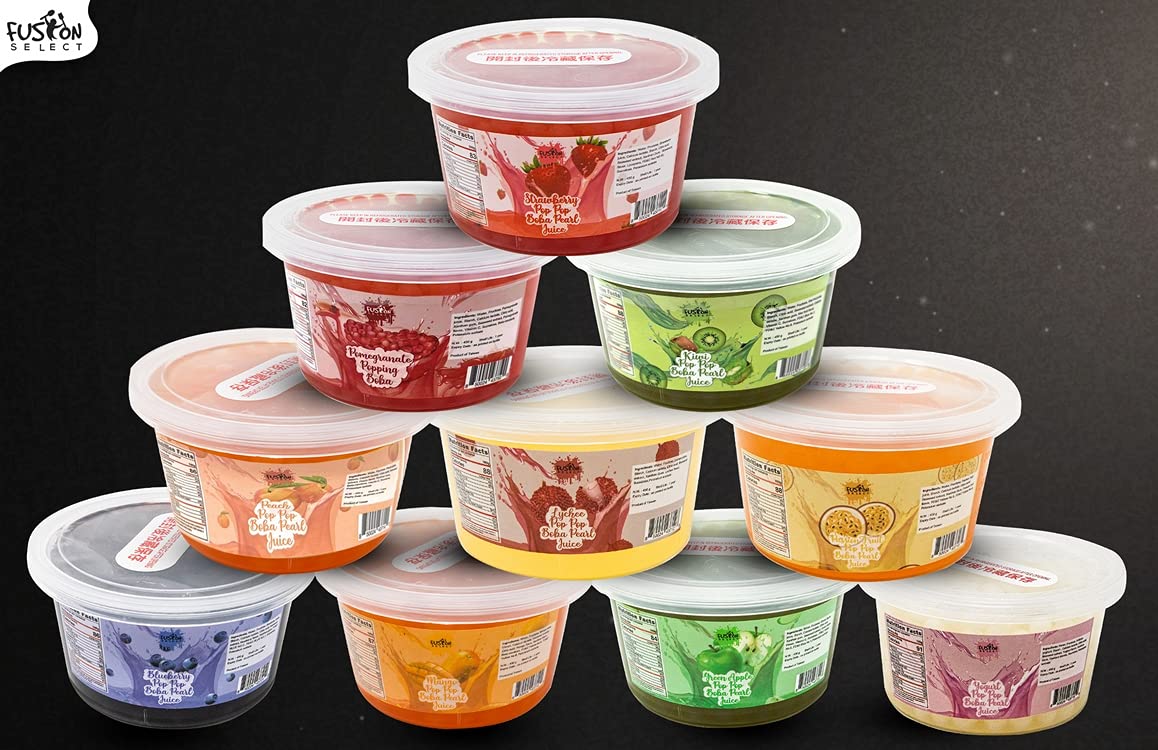 Fusion Select Bursting Boba Pearls – Strawberry, Mango & Passion Fruit Toppings for Tea & Snacks