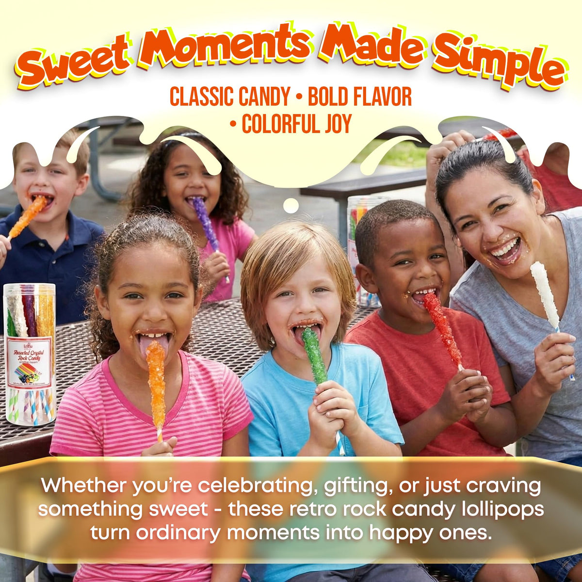 Fusion Select 36 Crystal Rock Candy Sticks – Assorted Large, Individually Wrapped Lollies for Parties