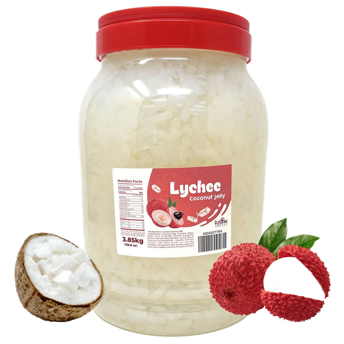 Fusion Select Lychee & Coconut Jelly (135.8oz) – Fruit-Flavored Toppings for Bubble Tea & Desserts