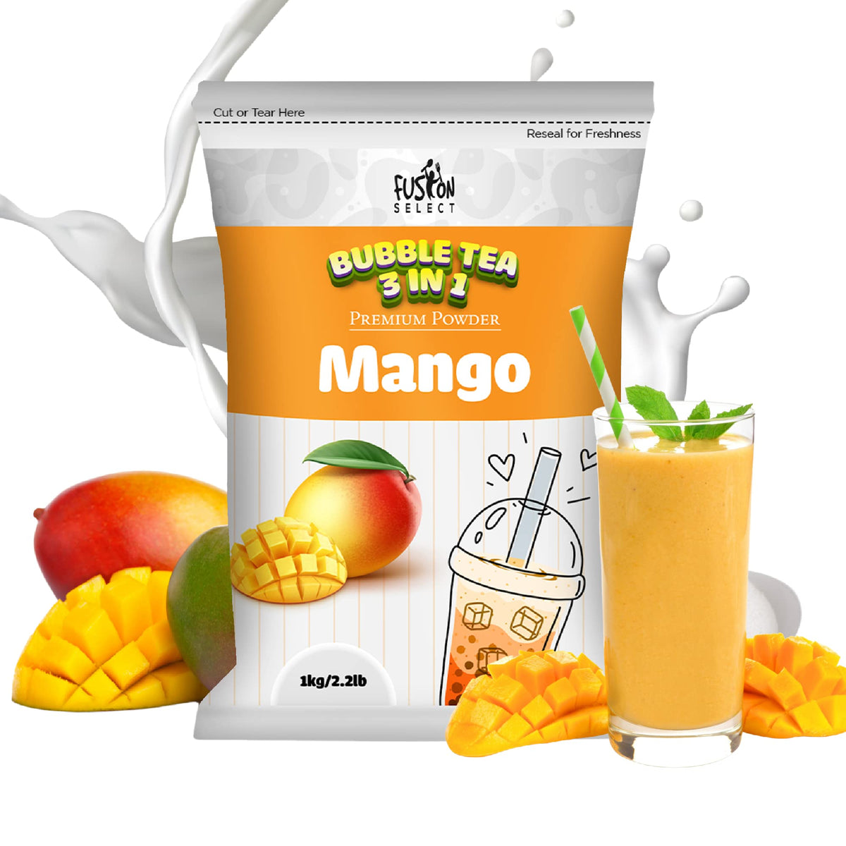 Fusion Select Mango Tea Powder 2.2lb – 3-in-1 Cream & Sugar Instant Beverage (Hot or Cold)
