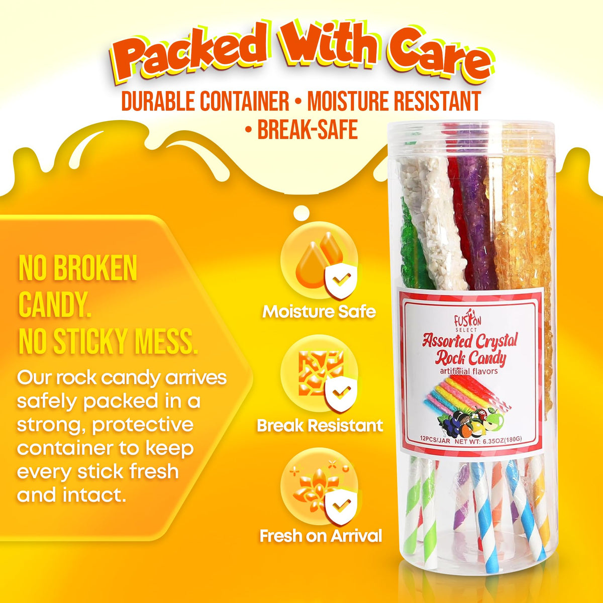 Fusion Select 36 Crystal Rock Candy Sticks – Assorted Large, Individually Wrapped Lollies for Parties