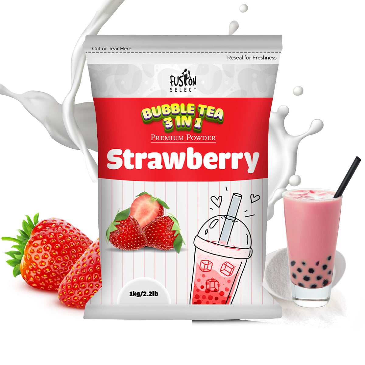 Fusion Select Strawberry Tea Powder 2.2lb – 3-in-1 Cream & Sugar Drink Mix